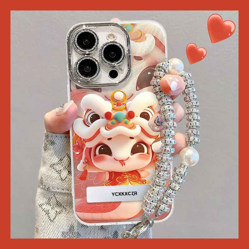 舞狮蛇手机壳适用于苹果16/oppo华为vivo松弛感羽纱壳可爱国潮新