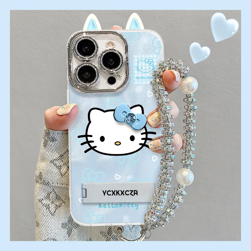 蝴蝶结KT猫手机壳适用于苹果15pro卡通12/13/14水波纹11pro可爱