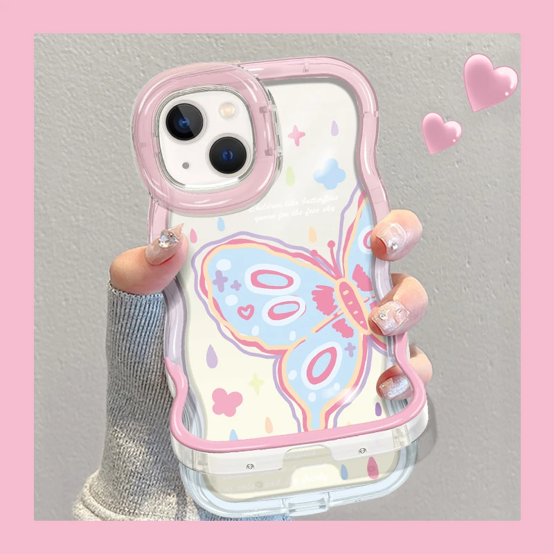 炫彩蝴蝶手机壳适用于苹果12promax简约苹果15pro双支架14/11女款