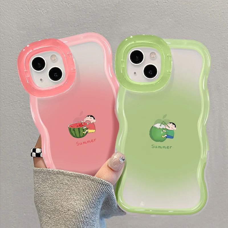 西瓜椰子小新手机壳苹果14pro可爱流行iphone15双支架13/11创意12