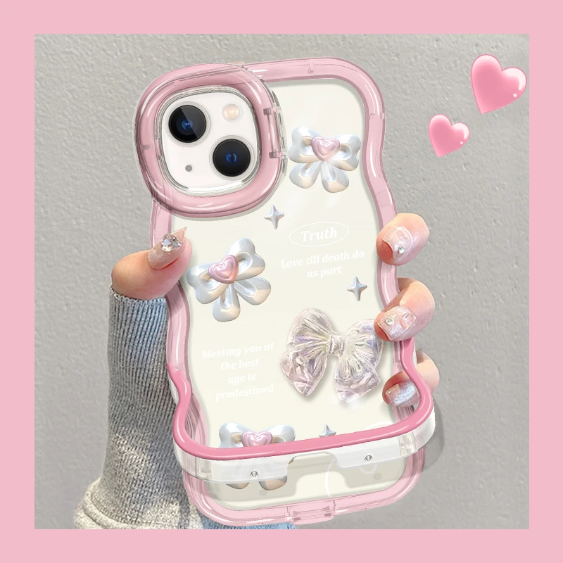爱心蝴蝶结手机壳适用于iPhone13pro创意苹果15pro双支架14/11女