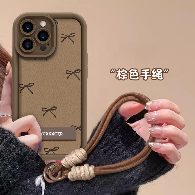简约小蝴蝶结手机壳适用于苹果16/oppo华为vivo流行小羊皮松弛感