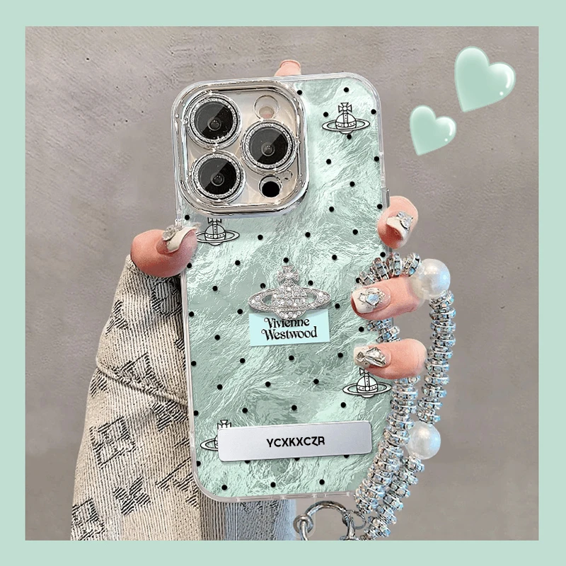 绿底西太后手机壳适用于苹果15简约ins风14网红流行13精孔冰川纹