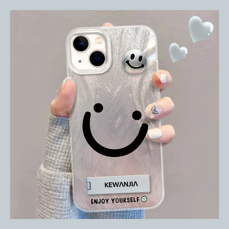 大笑脸手机壳苹果15pro简约创意华为/OPPO/vivo金属支架流行新款