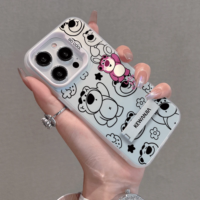 维尼熊手机壳苹果15/13pro卡通14pro可爱草莓熊12金属支架iphonex