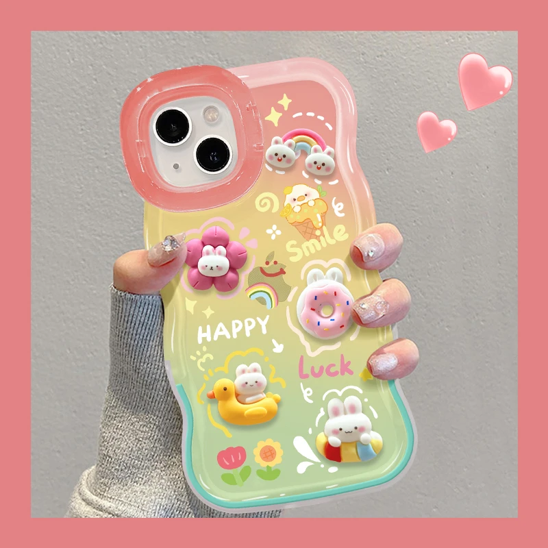 夏日糖果小兔手机壳苹果15pro可爱iphone12新款双支架13/14网红女