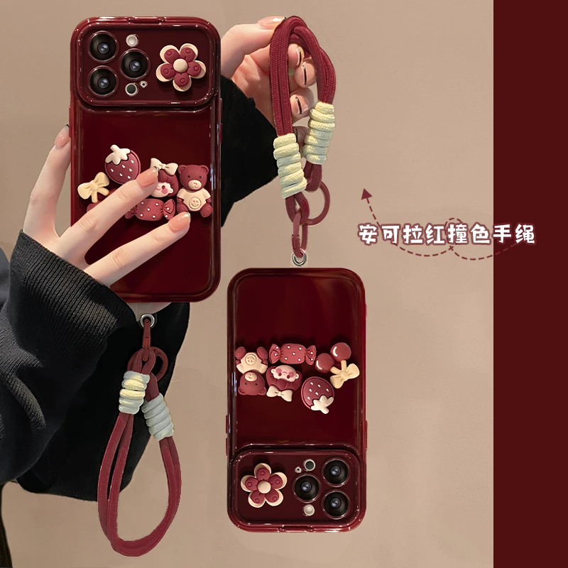 适用于苹果16可爱女孩手机壳oppo华为vivo简约翻盖镜子创意流行新