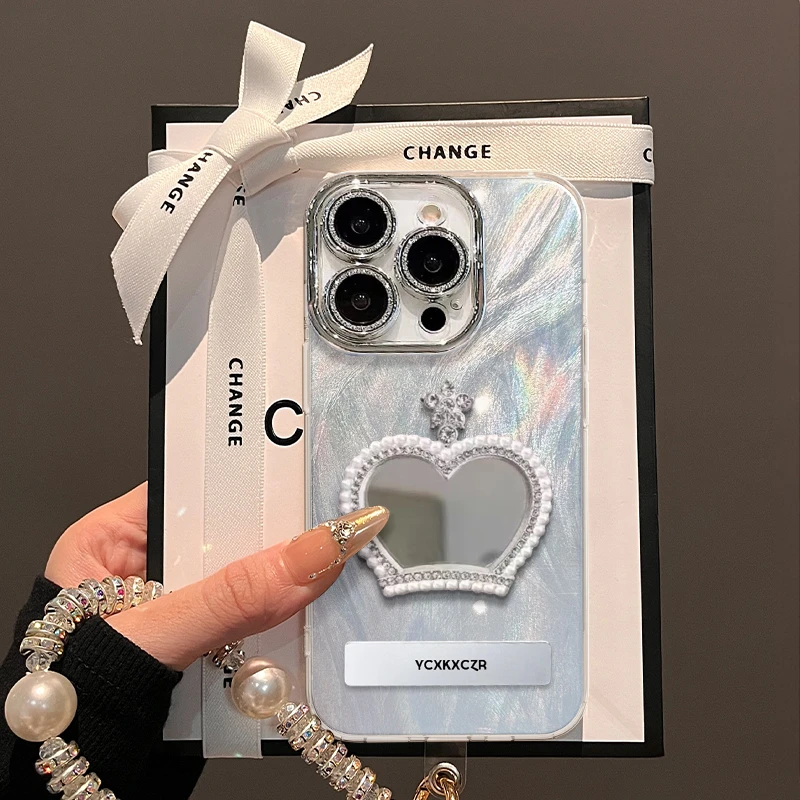 皇冠镜子手机壳适用于苹果16/华为/oppo/vivo个性简约羽纱壳爆款