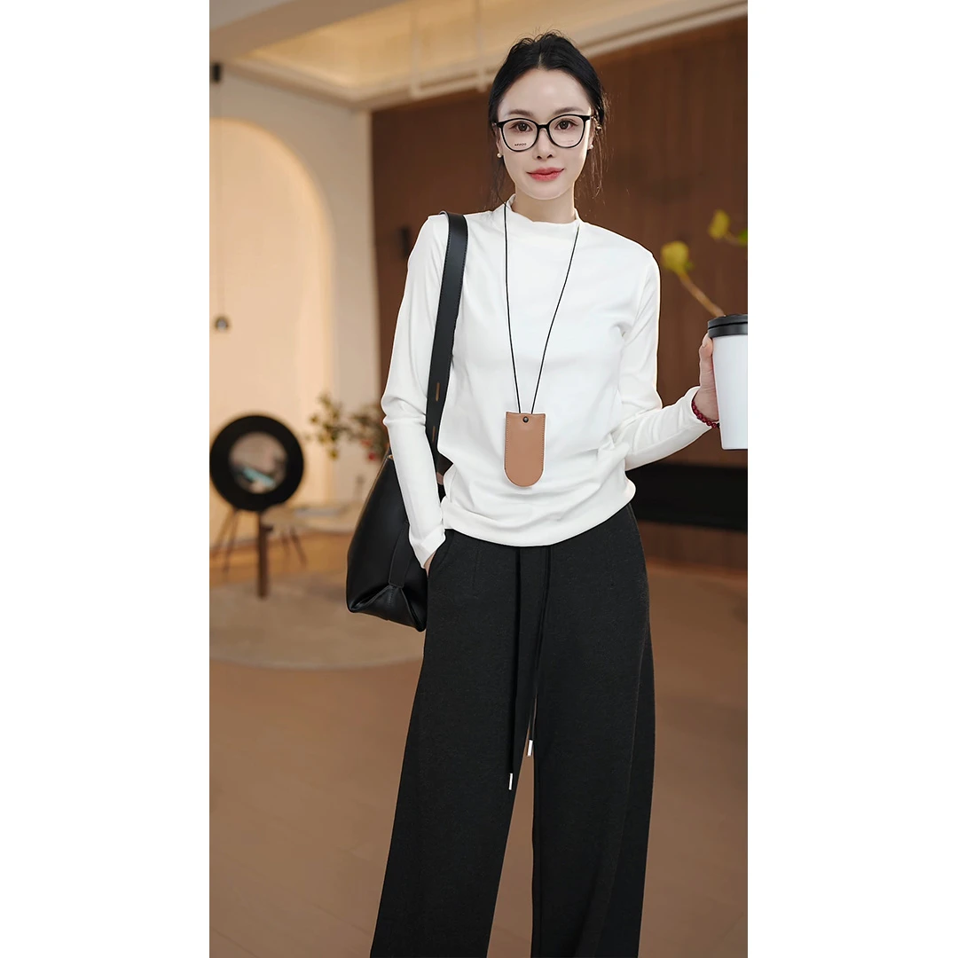 新款长袖纯色时尚休闲款秋冬打底T恤衫气质显瘦小众百搭5XY16R