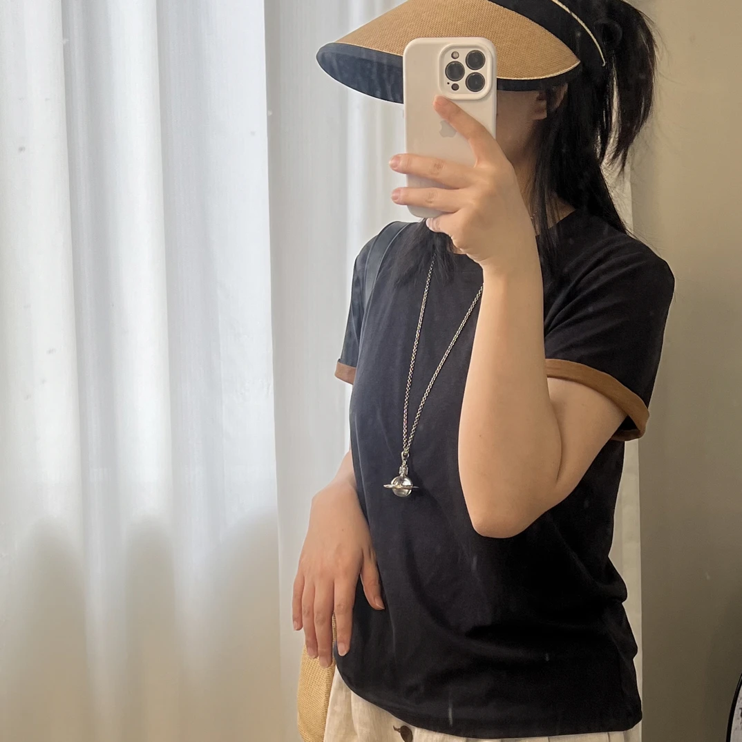 【赖老板】醋酸+天丝设计感撞色拼接圆领休闲百搭欧货短袖T恤夏季