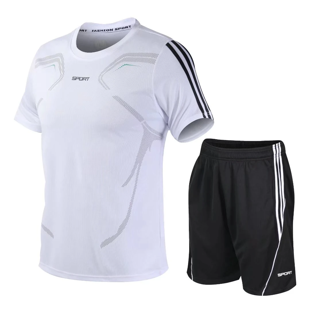 2024新款冰丝速干训练服短袖短裤运动球服套装夏季圆领休闲T恤男