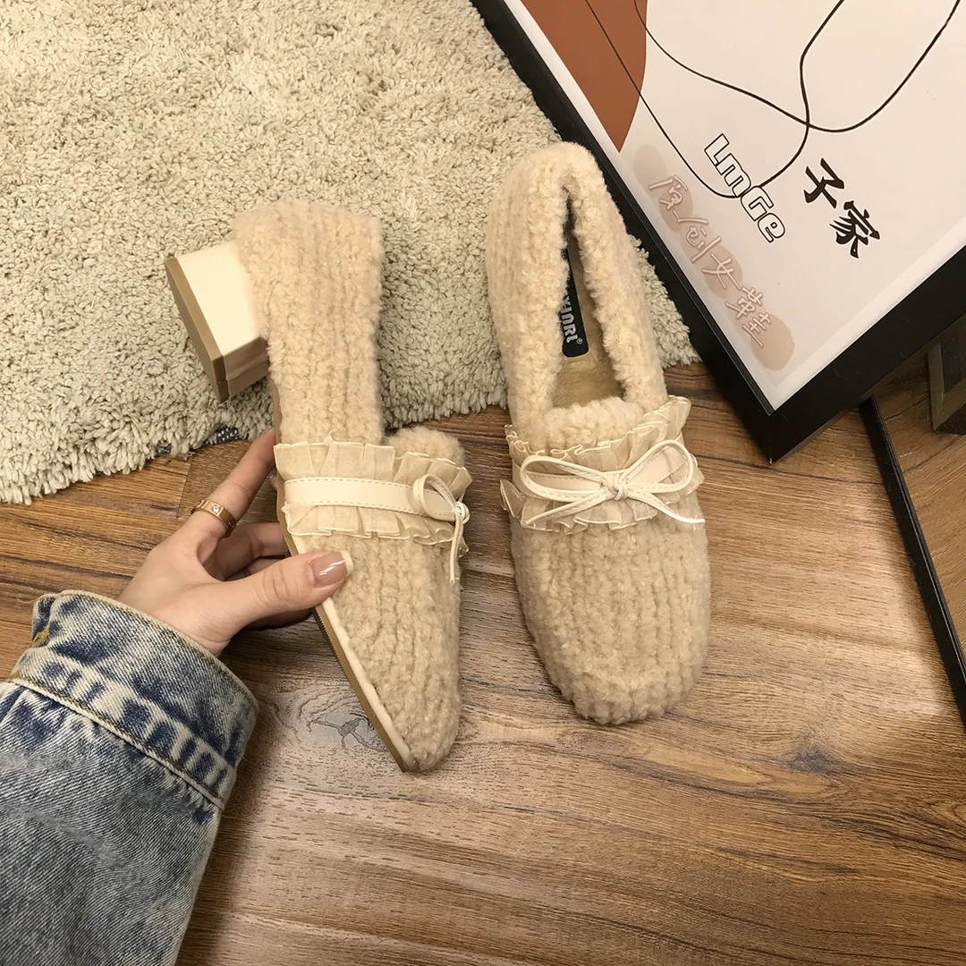 软底百搭平底玛丽珍奶奶单鞋女时尚外穿厚底秋冬懒人温柔毛毛鞋女