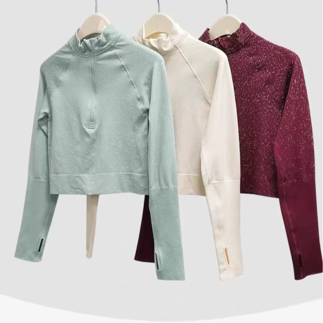 AV雪花提花半拉链高领长袖显瘦跑步健身