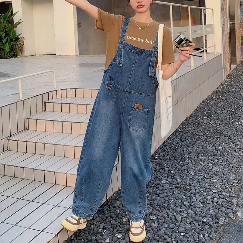 YUNMOM牛仔背带裤女夏季宽松韩版直筒显瘦时尚休闲减龄百搭小个子