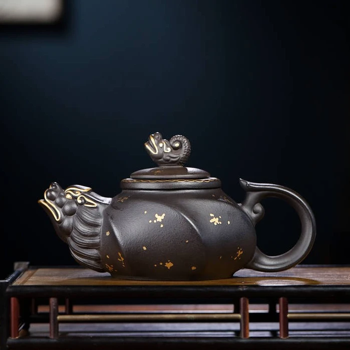 宜兴原矿玄铁石黄料 龙头老大 约450毫升 精美 高端茶壶 家用茶具