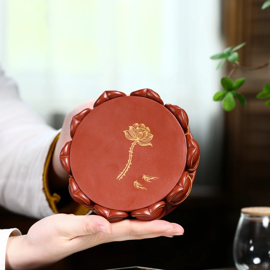 宜兴原矿大红袍 莲花壶承 茶盘 茶具 家用茶器 手工制品 精美