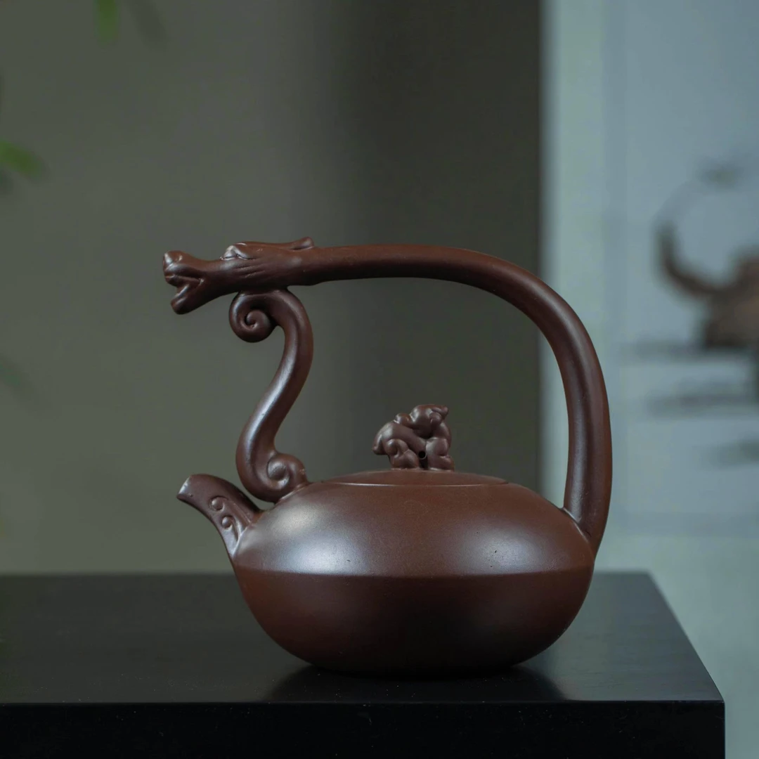 宜兴原矿紫泥 望子成龙提梁 约400毫升 高端茶壶 精美茶器 家用