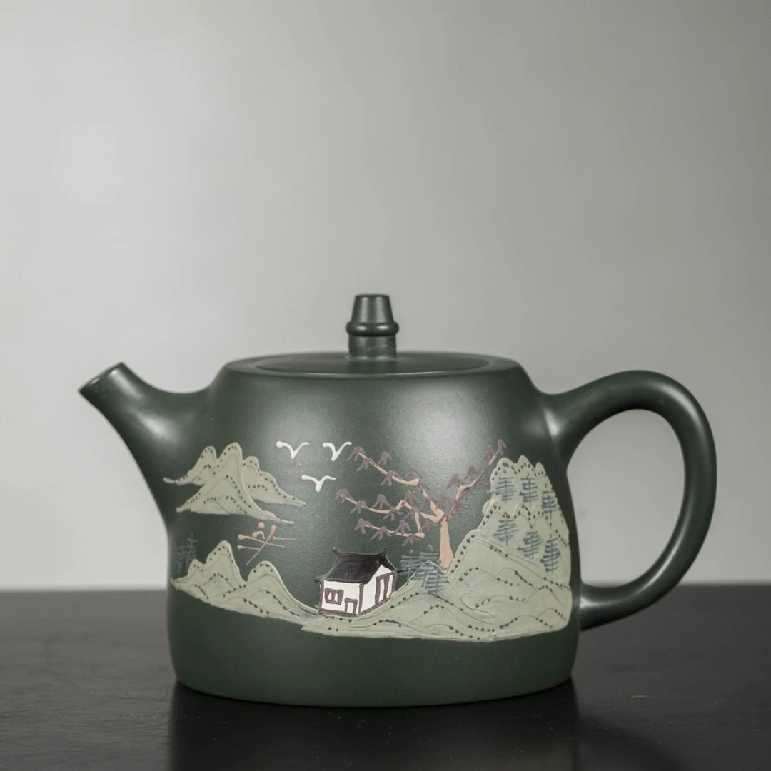 甄选高端手工紫砂茶壶 墨绿泥 汉铎 400毫升