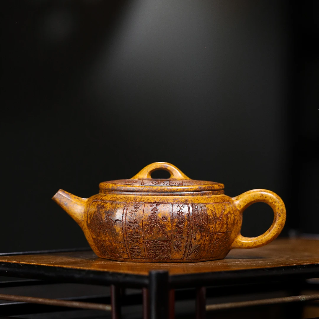 宜兴原矿龙骨金砂 六方汉瓦 约220毫升 手工制品 精美 高端茶壶