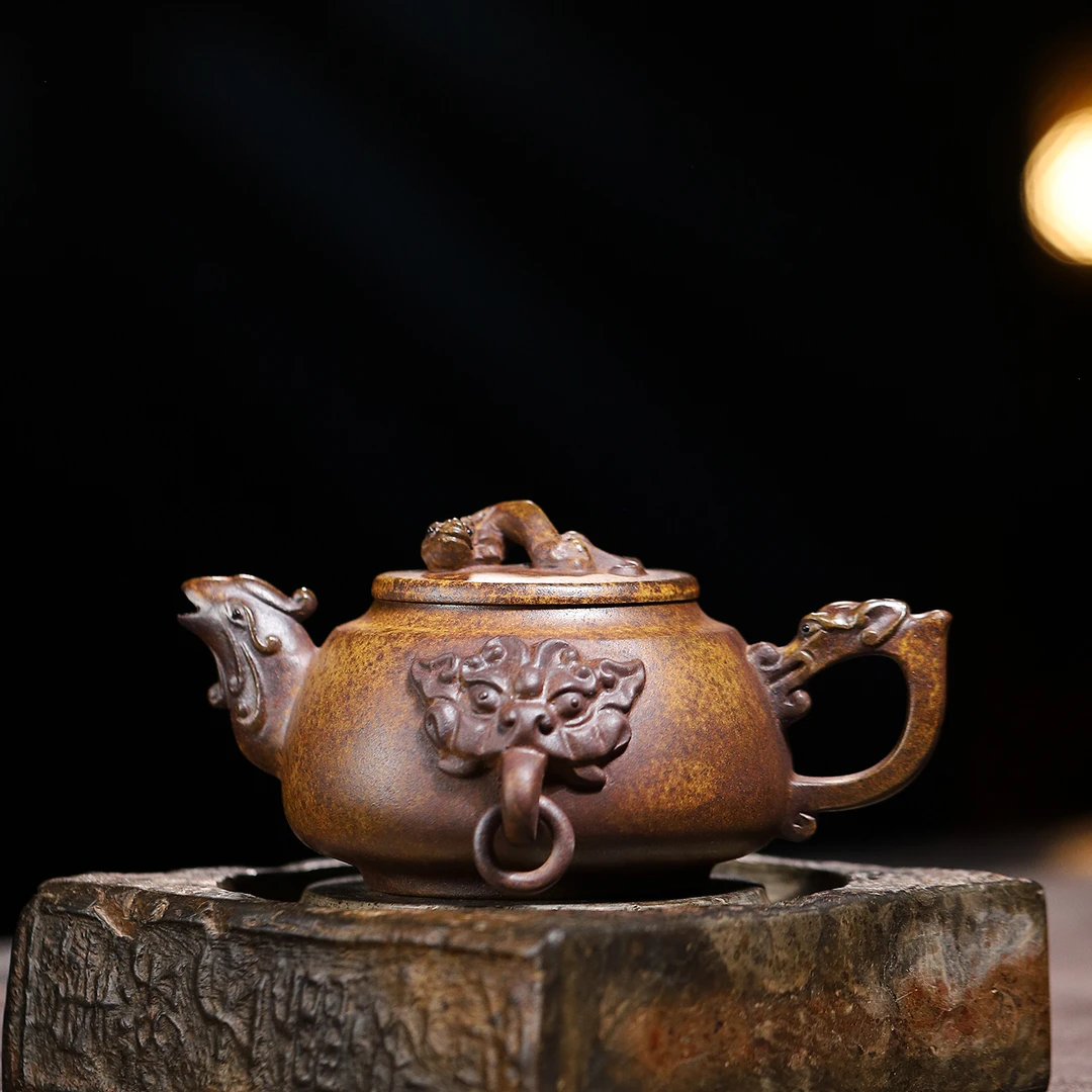 宜兴原矿古法柴烧 龙凤呈祥 容量约300毫升 高端 手工制品紫砂壶