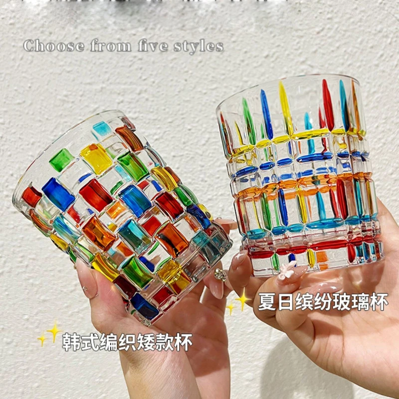 意大利彩色玻璃杯彩色块不规则水杯女夏季茶杯ins风家用喝水杯子