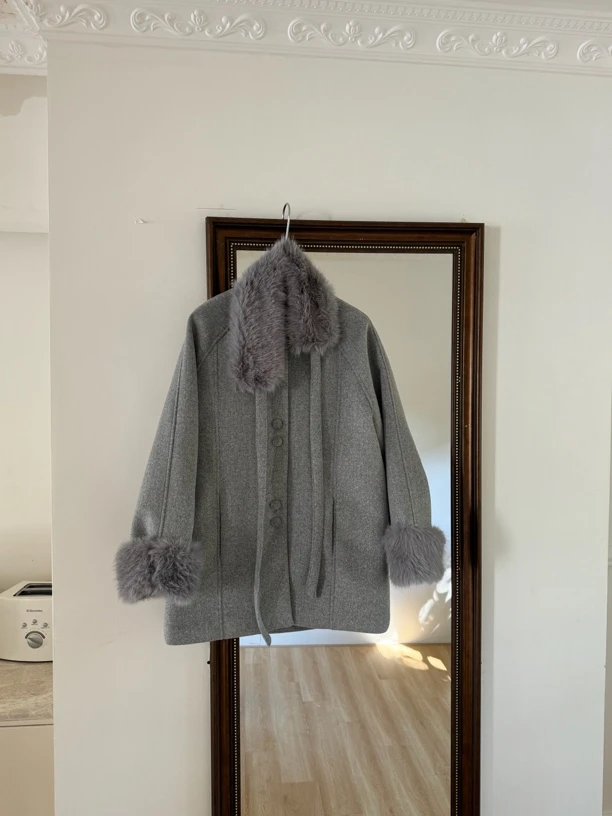 【赵小小yimao】76770 含羊毛中长款毛呢小香风系带斗篷大衣外套