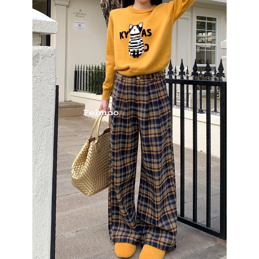 【赵小小yimao】5586 圆领套头针织衫宽松慵懒风小猫刺绣软糯毛衣