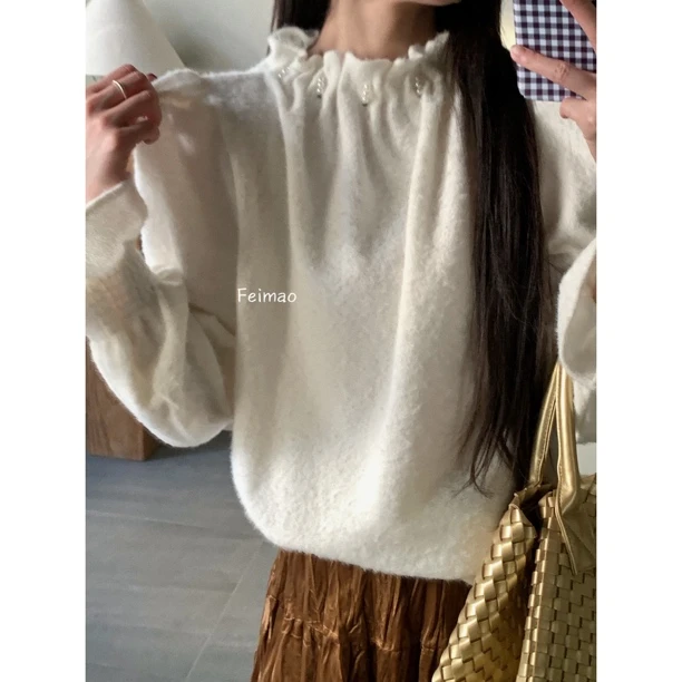 【赵小小yimao】76361 秋冬季法式褶皱边喇叭袖衬衫气质显瘦上衣