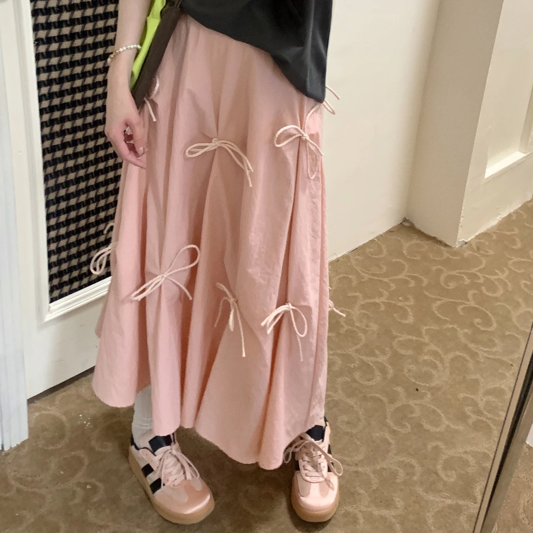 【赵小小yiamo】776-1 韩系温柔甜美蝴蝶结高腰工装a字显瘦半身裙女