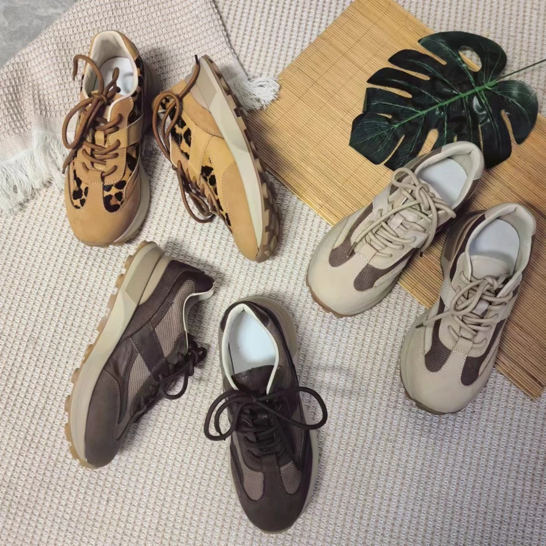 拙手作2025春季真皮百搭厚底时尚系带低帮潮流防滑透气女鞋拼色软