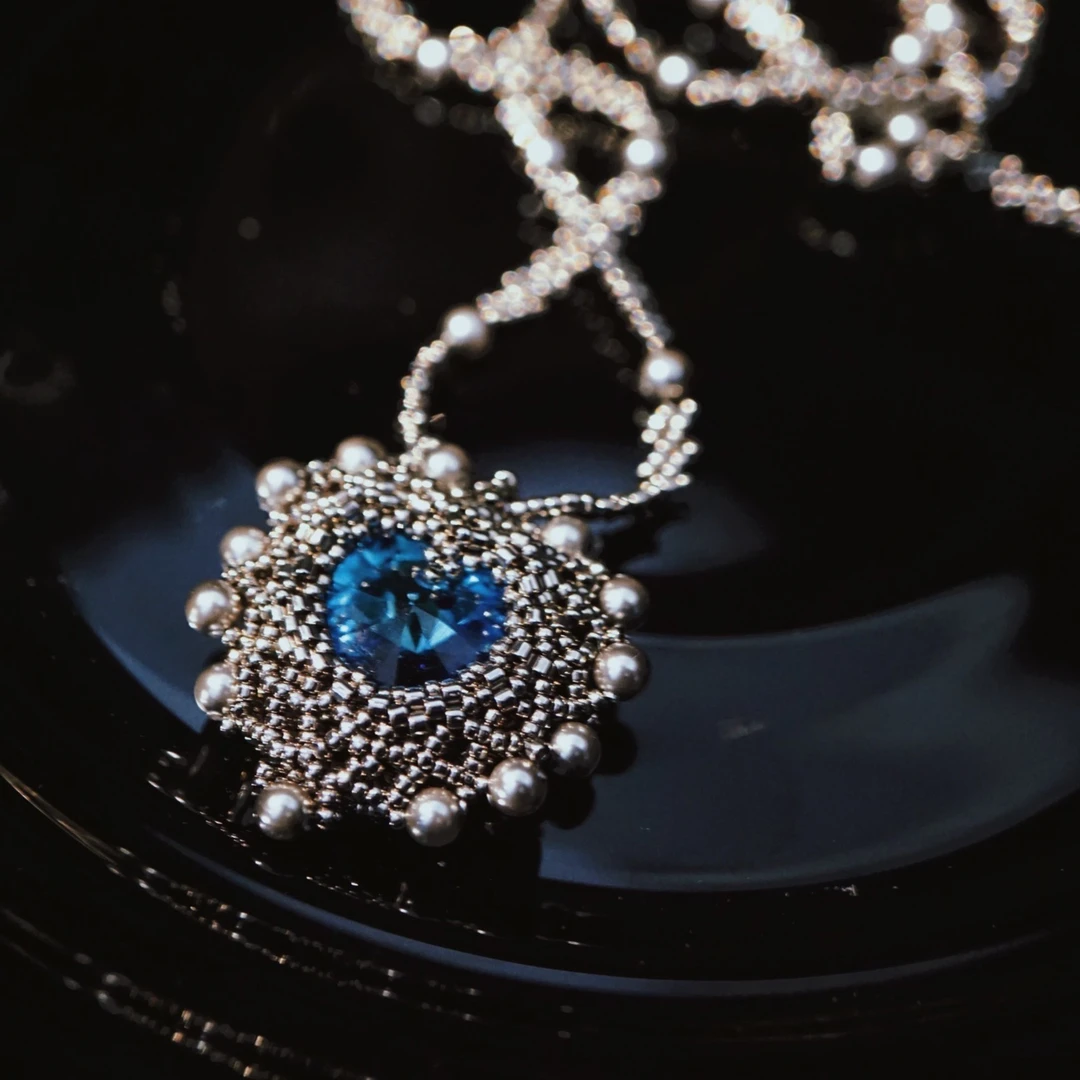 非金属玻璃手链 海洋之心蓝色轻奢时尚坠链项链【材料包+视频教程】