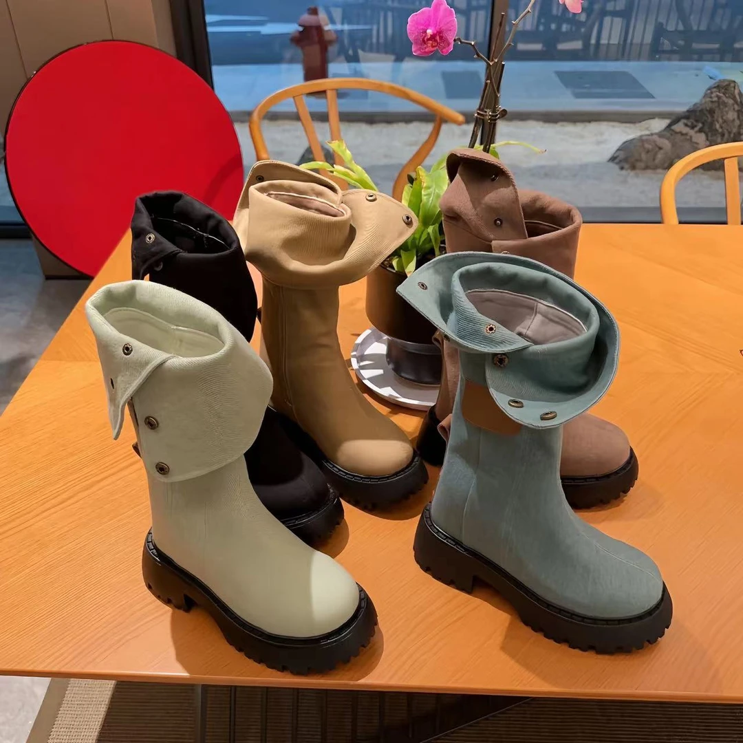 一点五增高13厘米漫画腿时装靴子女士原创定制款帆布长筒鞋新款