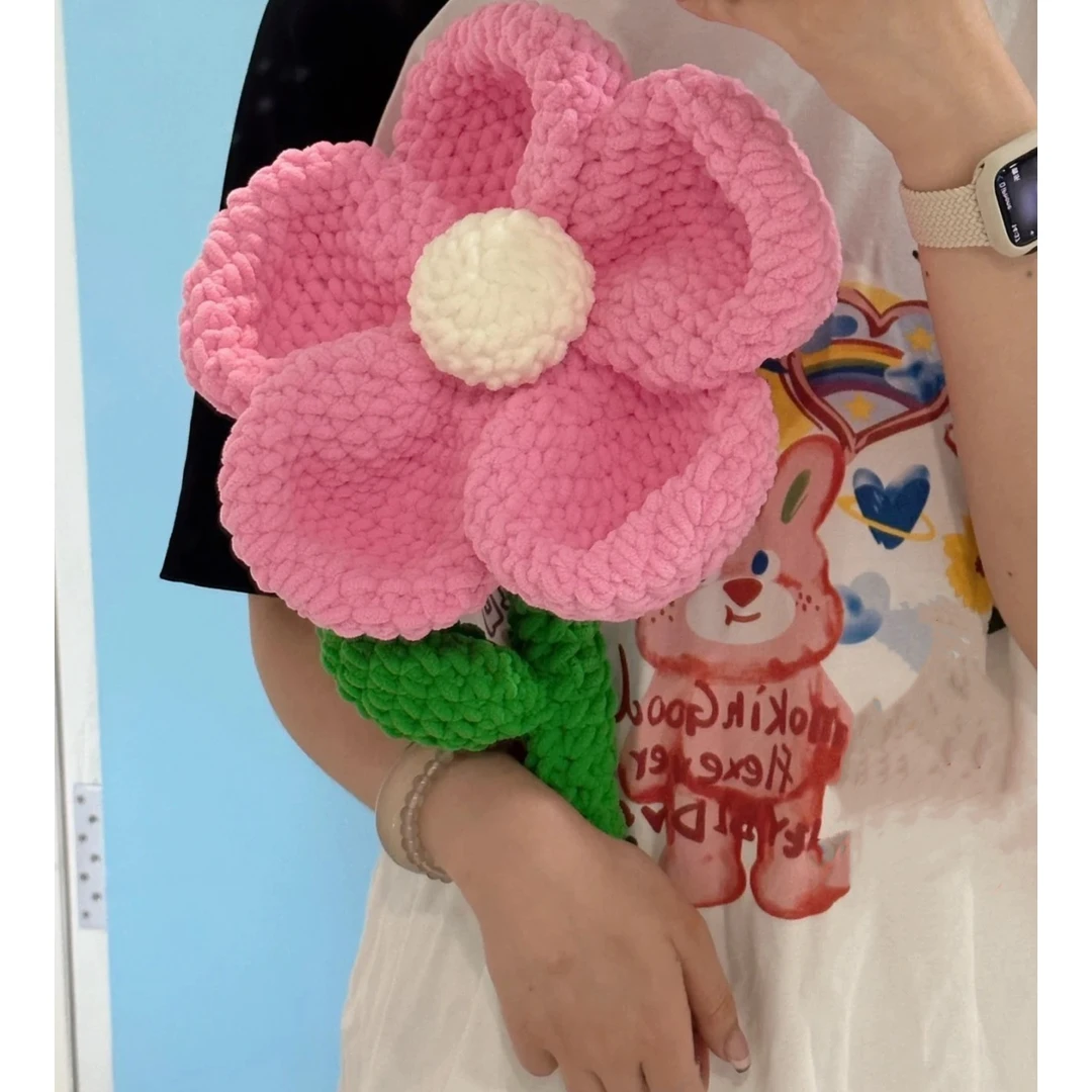 超大花花编织diy材料包冰条粗毛线钩针郁金香花朵抱枕送闺蜜礼物