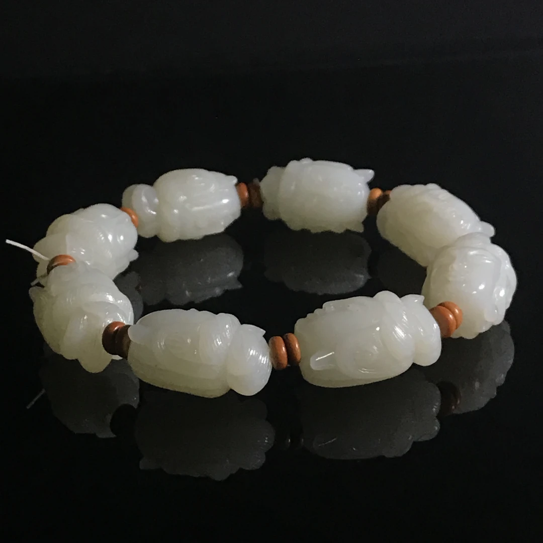 晚清民国和田玉手串/HY382623/金玉良缘/槐荫山房