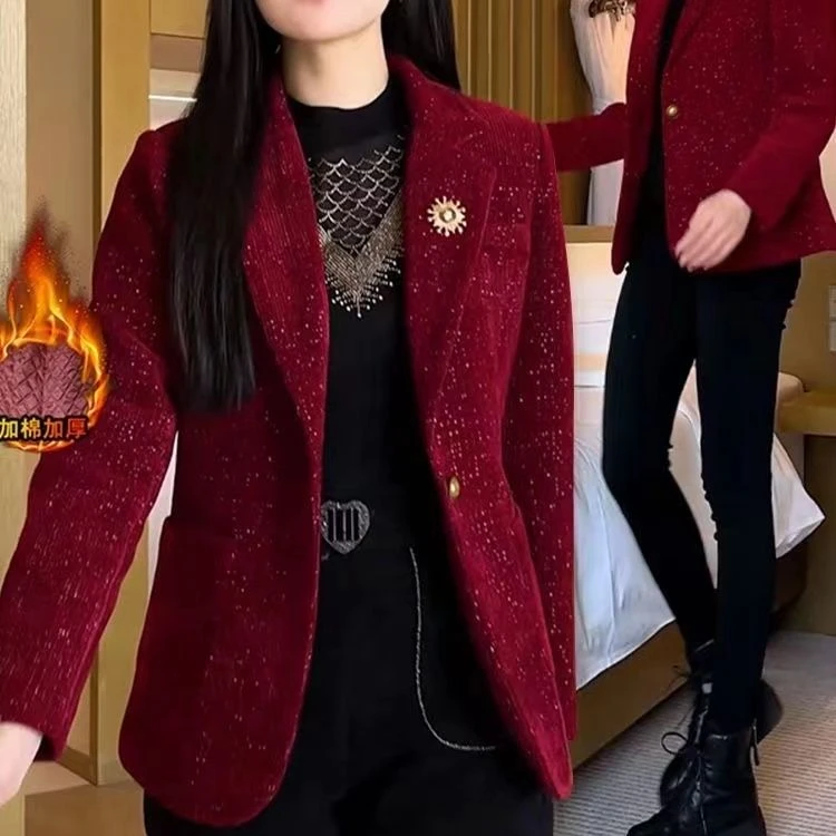 2024冬季新款加厚气质西装香风外套西服韩版小个子休闲西装