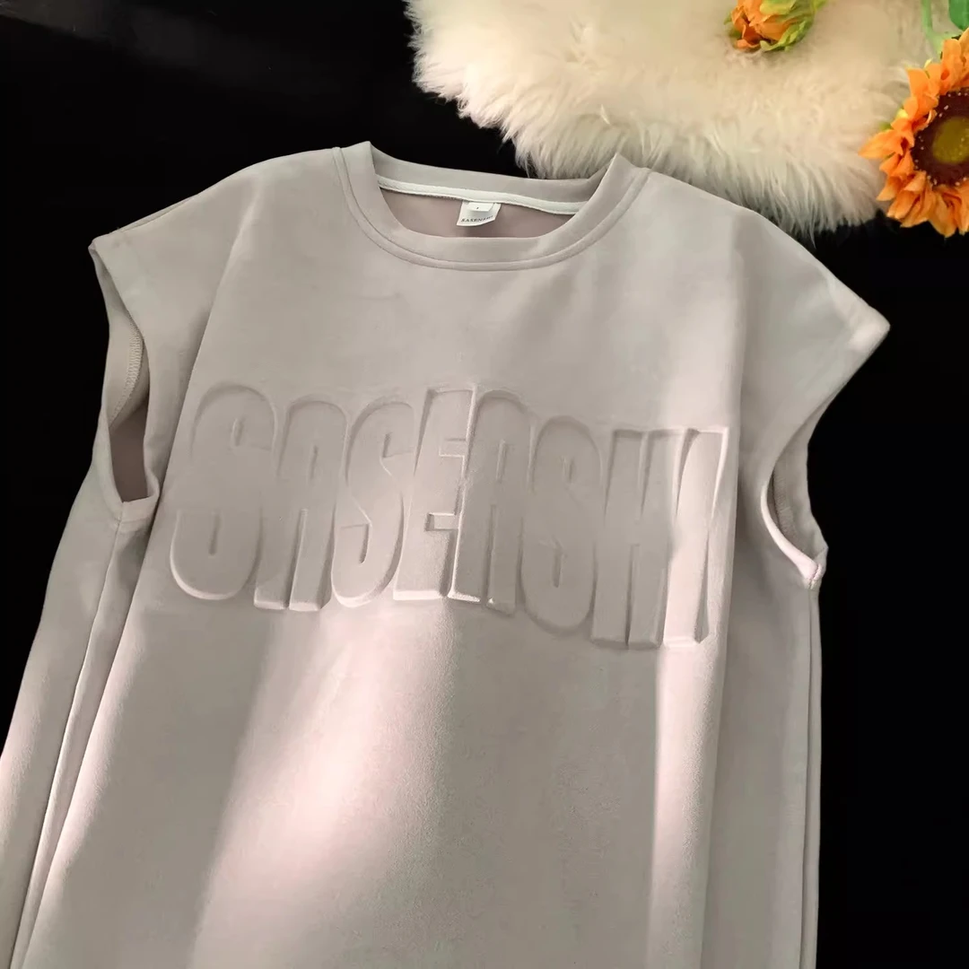 美式复古背心男夏季新款宽松清凉字母钢印设计感休闲小众无袖体恤