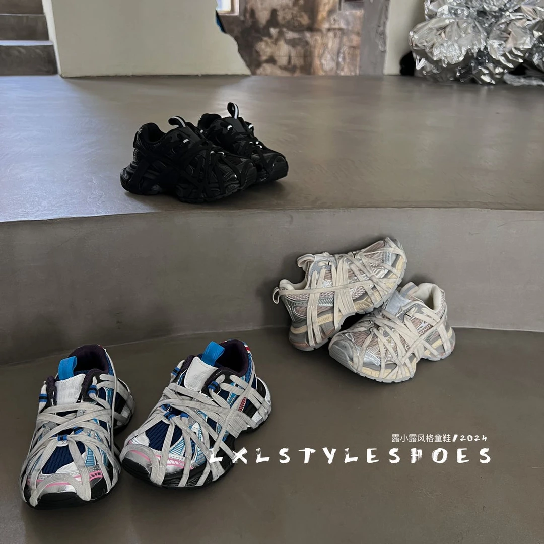 【蜘蛛】壹仓~2024新款时尚男童潮流网面一脚蹬老爹鞋女童韩版软底