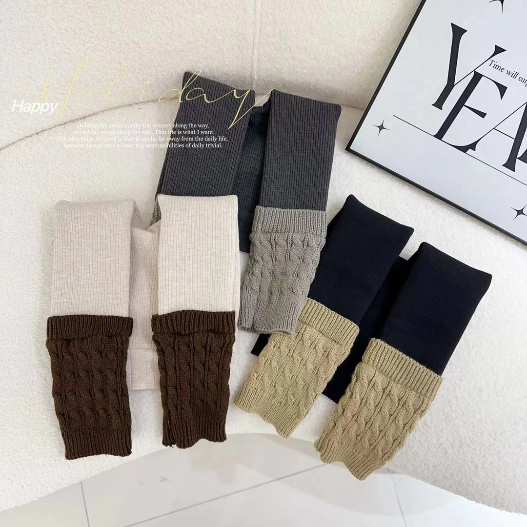 汤圆家童装2024冬季韩系纯色无骨加绒加厚堆堆袜打底裤 YA-604