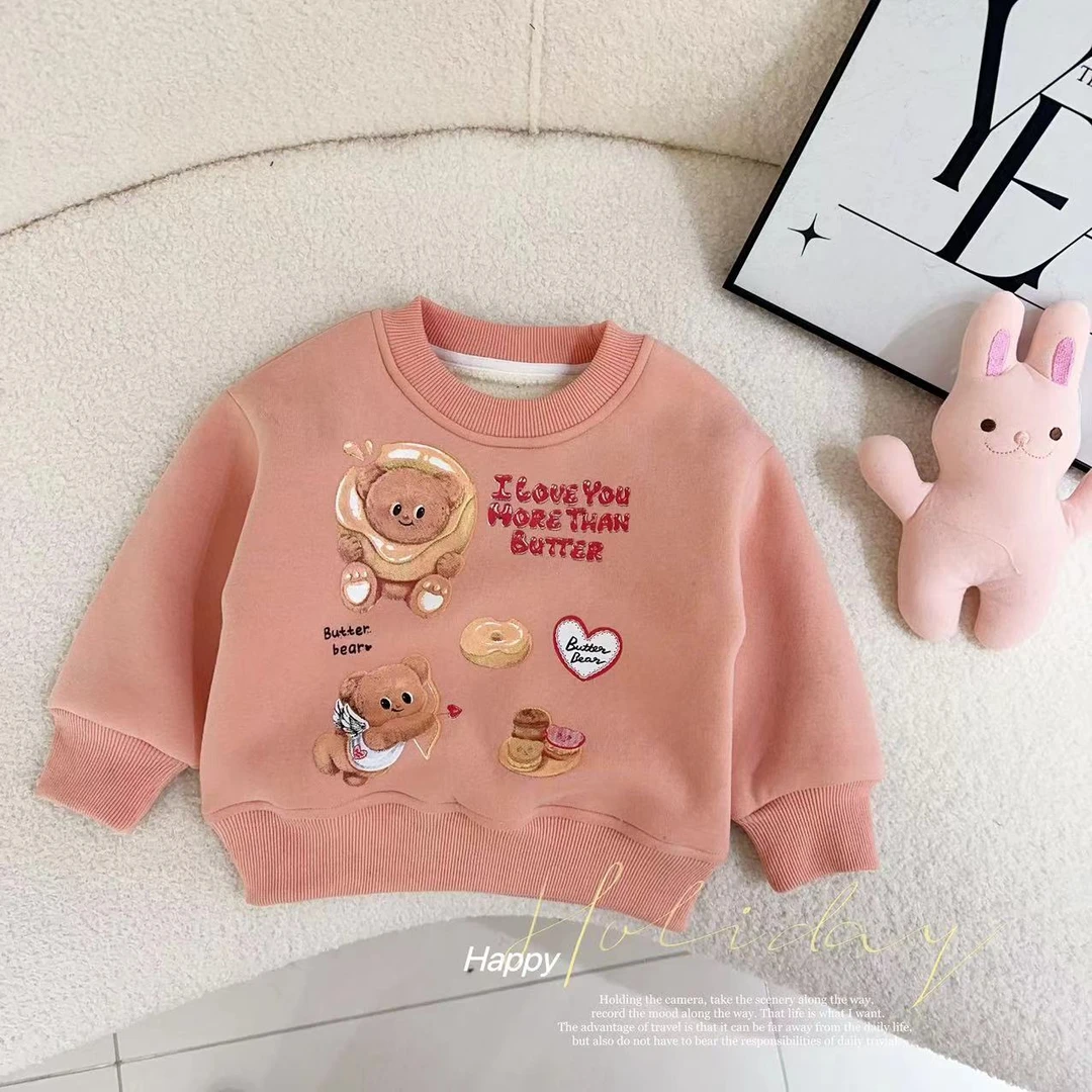 汤圆家童装2024冬季上新韩系萌趣卡通加厚羔羔绒卫衣 YA-587