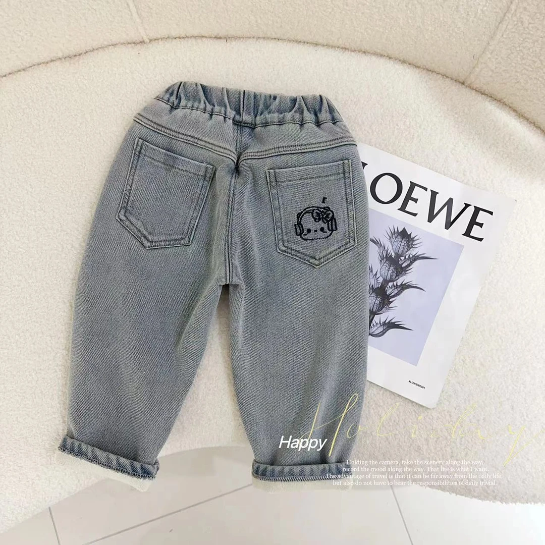 汤圆家童装2024冬季上新甜美后口袋KT猫刺绣加绒牛仔裤 YA-273