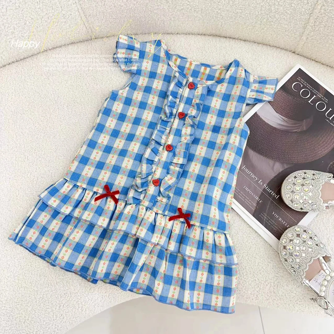 【海盐派】汤圆家童装2024新款韩系提花刺绣蝴蝶结连衣裙 Y-8094