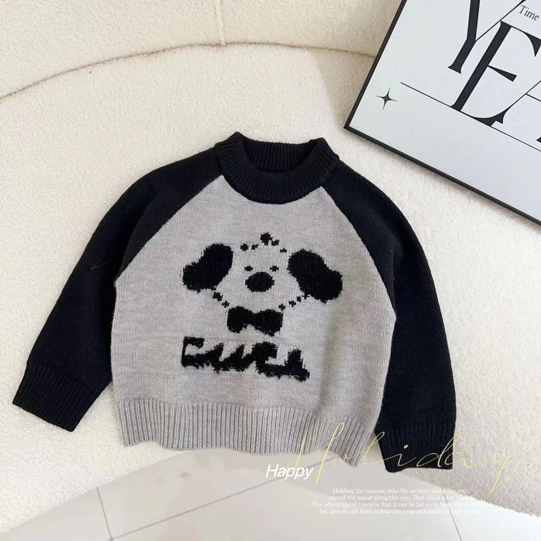 汤圆家童装2024冬季上新卡通小狗提花百搭圆领毛衣 YA-484