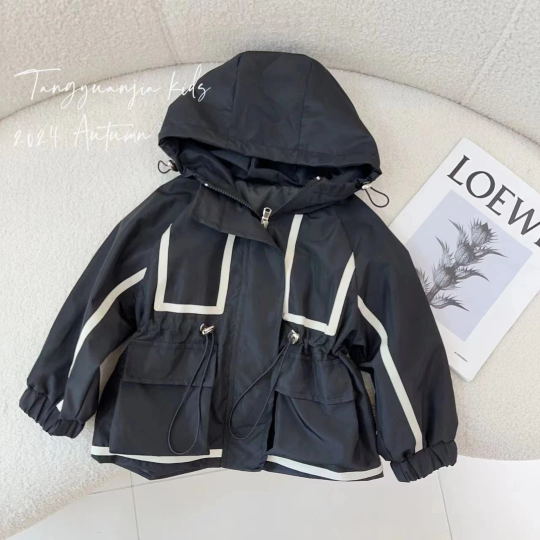 汤圆家童装2024新款韩系收腰简约工装口袋织带拼接外套 Y-8645