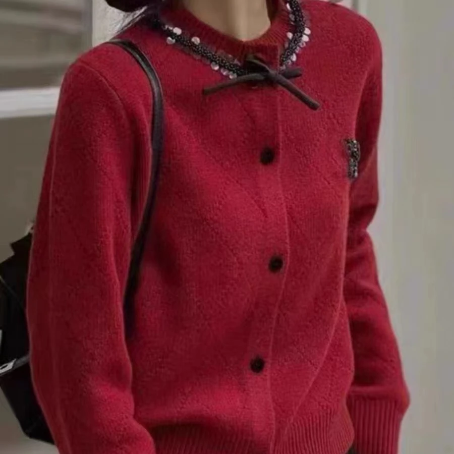 汤圆家2024新款亮钻轻奢毛衣开衫大人款 Y-6136