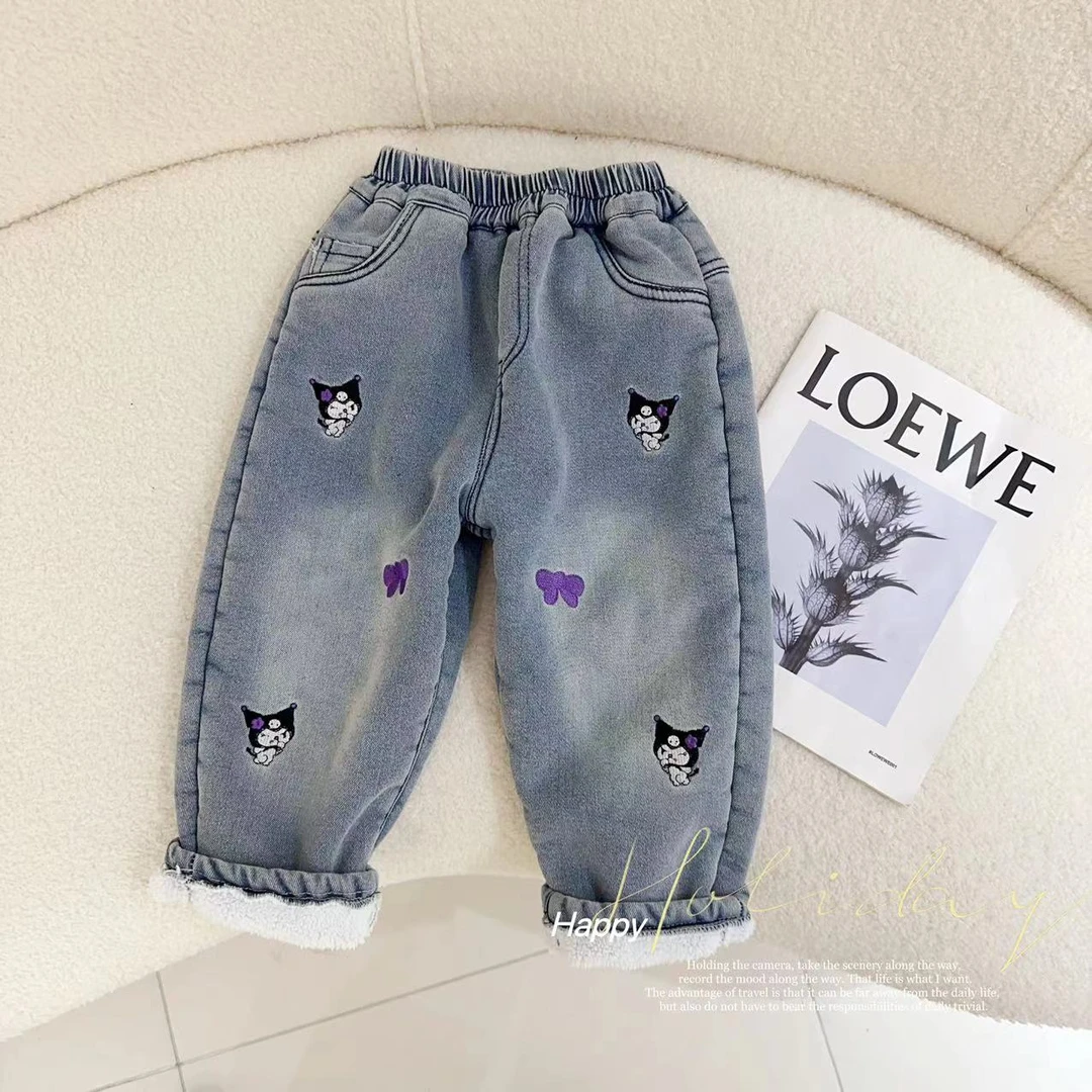 汤圆家童装2024冬季上新卡通库洛米刺绣厚绒百搭牛仔裤 YA-292