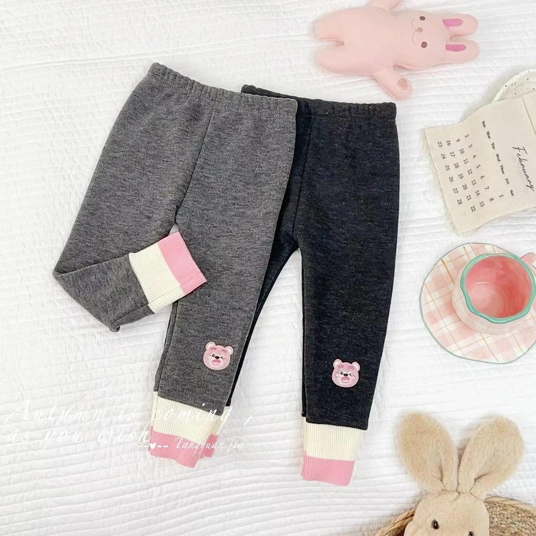 【粉熊加绒】汤圆家童装2024冬季新款草莓熊刺绣加绒打底裤 Y-9760