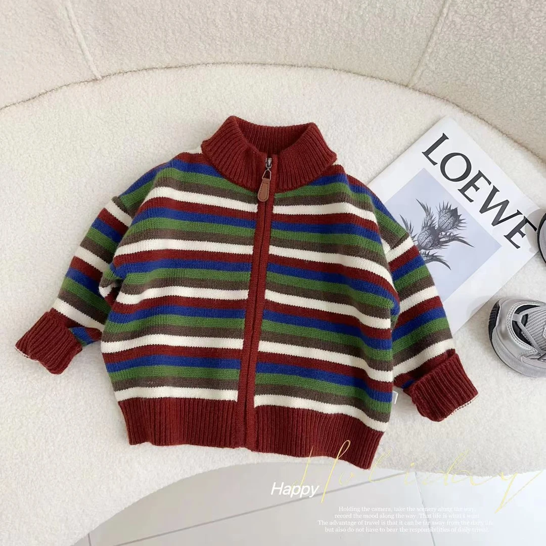 汤圆家童装2024秋季新款韩系立领彩色拼接中性拉链衫 Y-9429