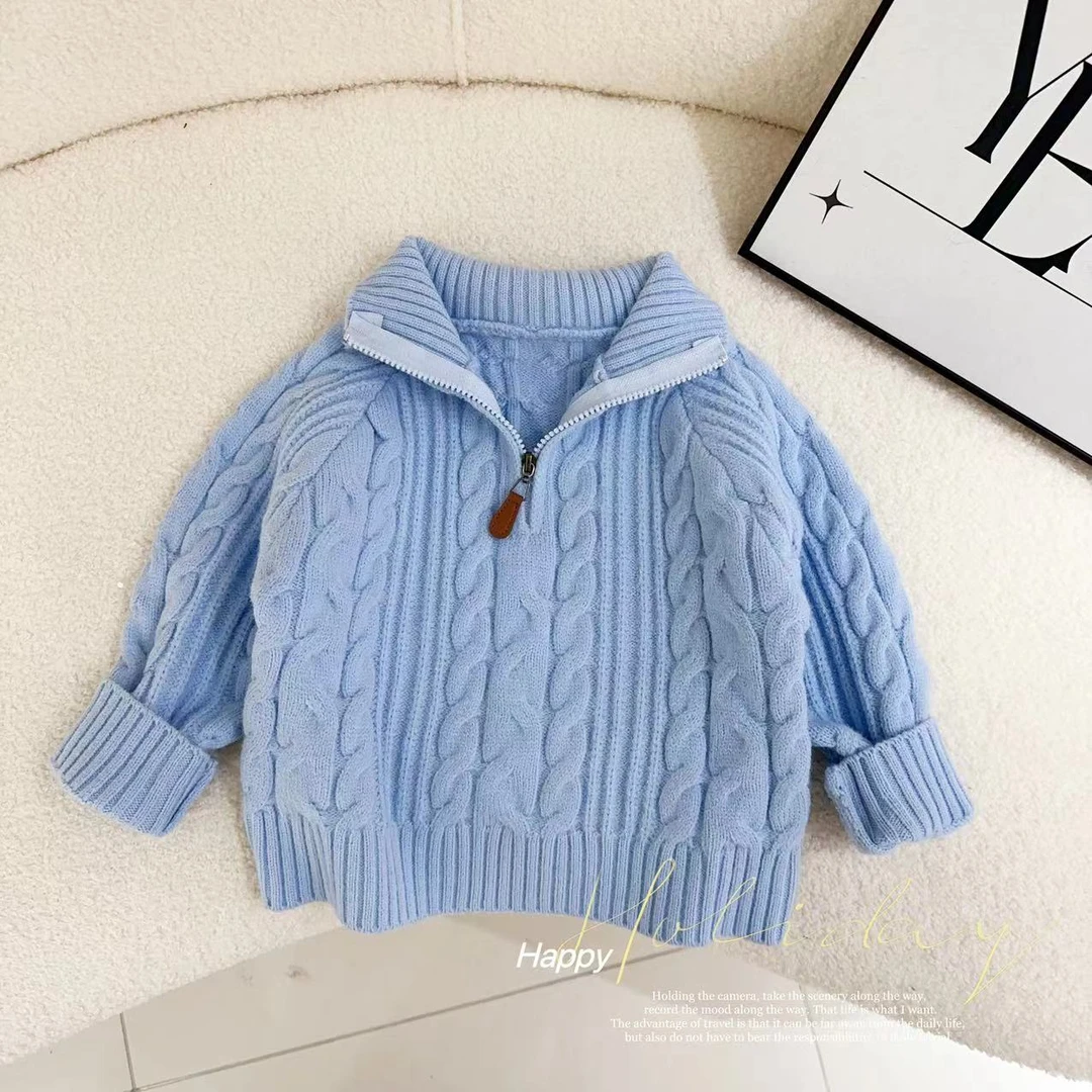 汤圆家童装2024冬季上新韩系麻花翻领拉链毛衣 YA-529