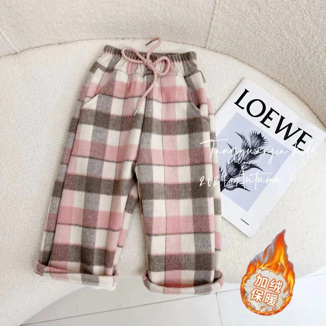 汤圆家童装2024冬季新款韩系甜美百搭呢子加绒休闲裤 Y-9735