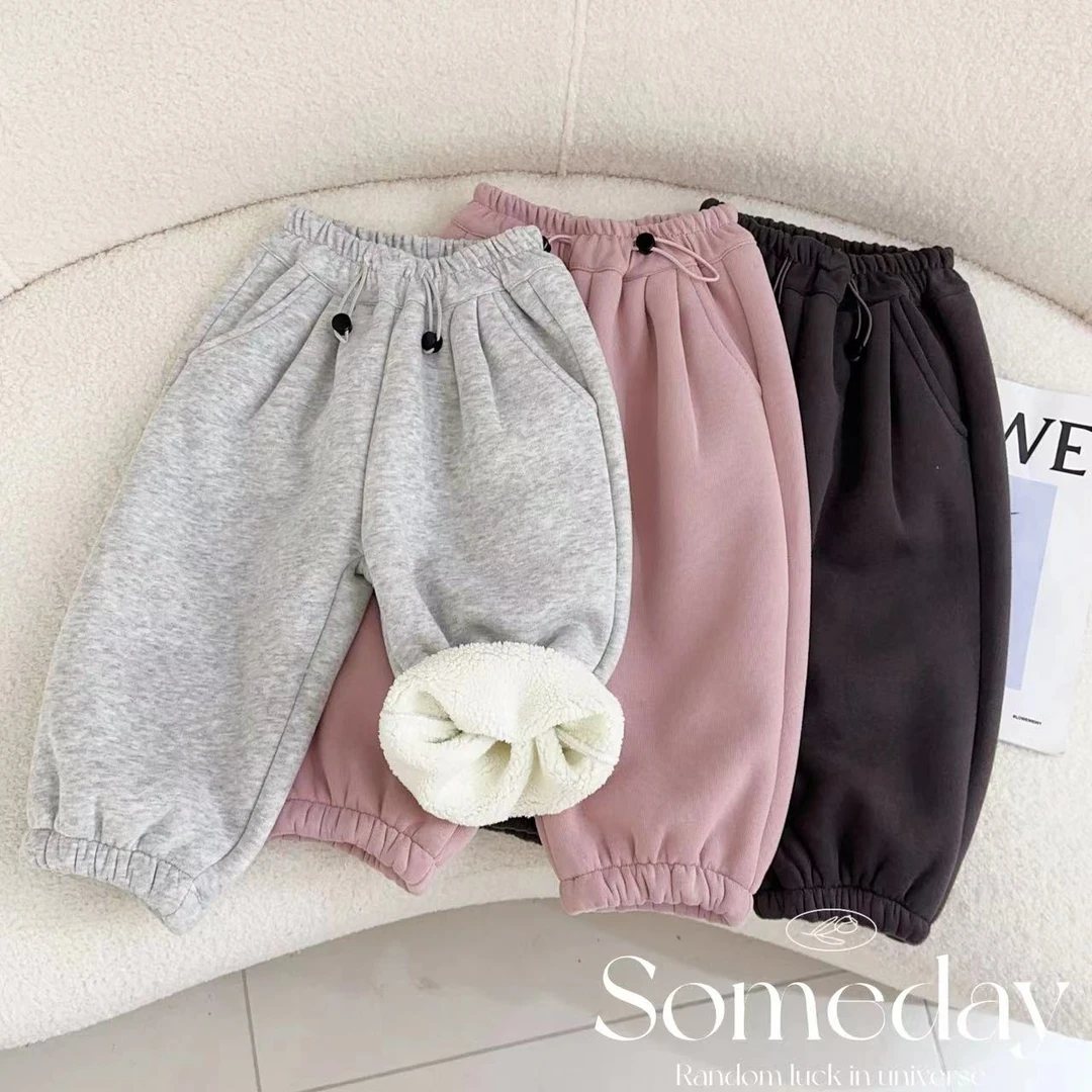 汤圆家童装2024冬季上新韩版纯色加厚羔羔绒百搭灯笼裤 YA-219